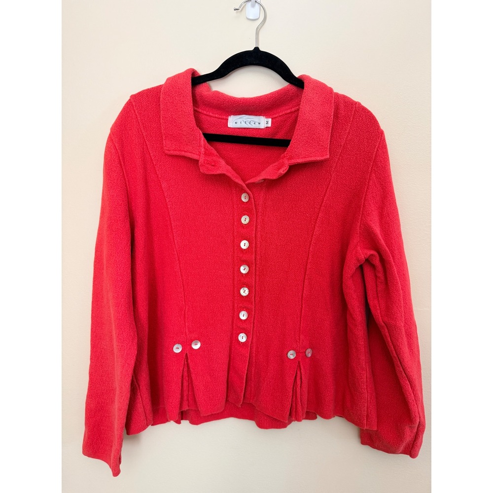 Willow Coral Textured Knit Button Front Cardigan vintage 90's Size M